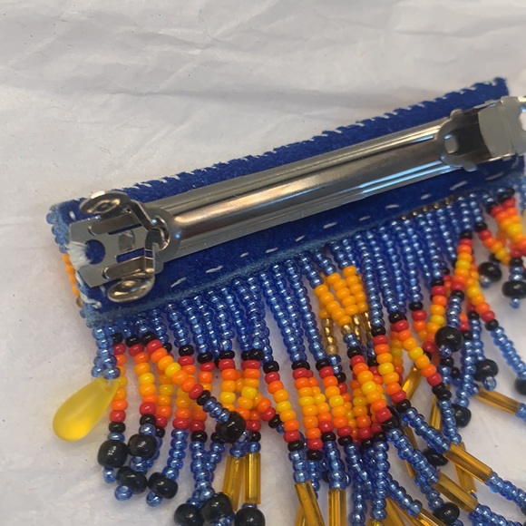 Native Beaded Barrette Blue and Orange - Picture 3 of 3